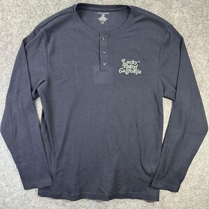Lucky Brand Sleep Shirt Mens Large Blue Henley Thermal Knit Long Sleeve Lounge